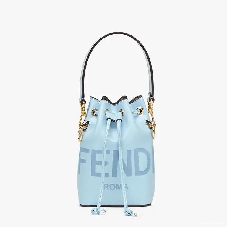Vintage HOT Tresor Mini Mon Leather Blue ROMA In Fendi Sky Bucket Logo Calf Bag 0519